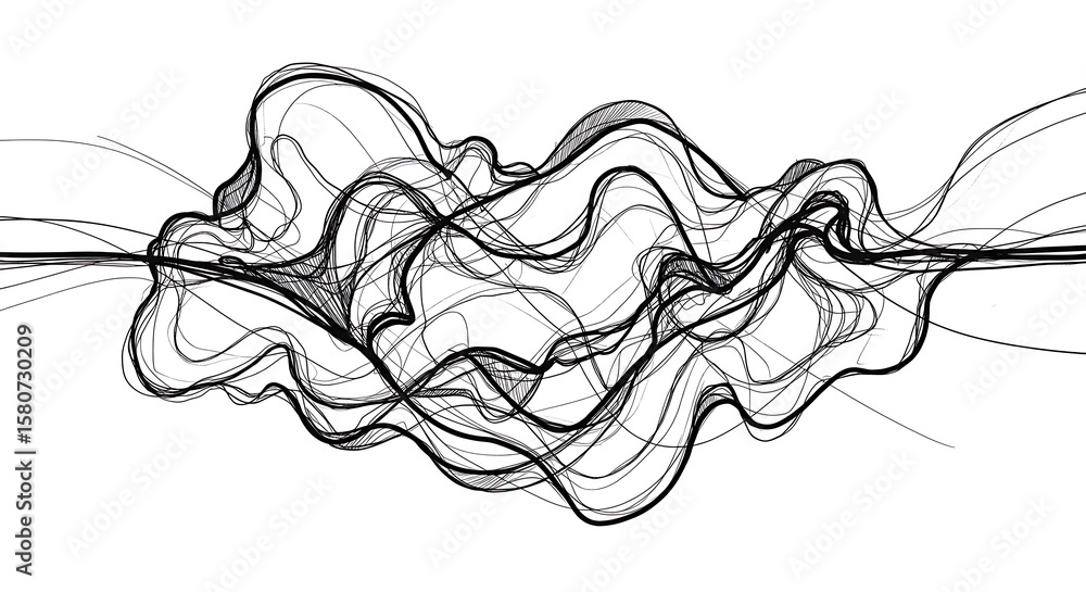 Aufkleber dynamic abstract composition of intricate, flowing black and white lines, creating a sense of moveme