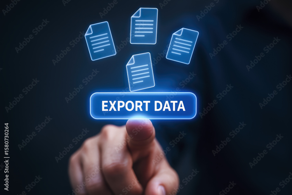 Poster a initiates data transfer by selecting the export option symbolizing efficient information exchange 