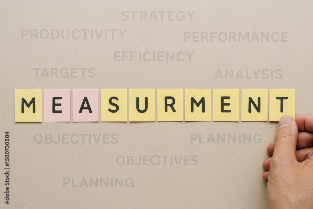 Poster a arranges sticky notes to emphasize the concept measurement highlighting its role in productivity i