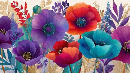Captivating Surreal Flower Watercolor Design in Vibrant Colors