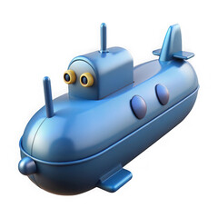 Obraz premium Cute blue cartoon submarine isolated on transparent background