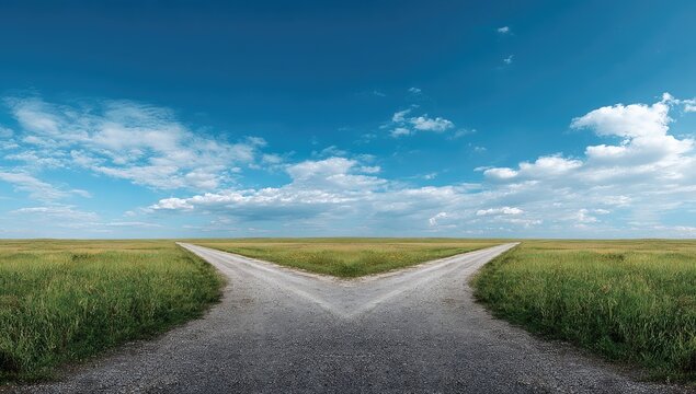 Two paths diverge under a vast sky