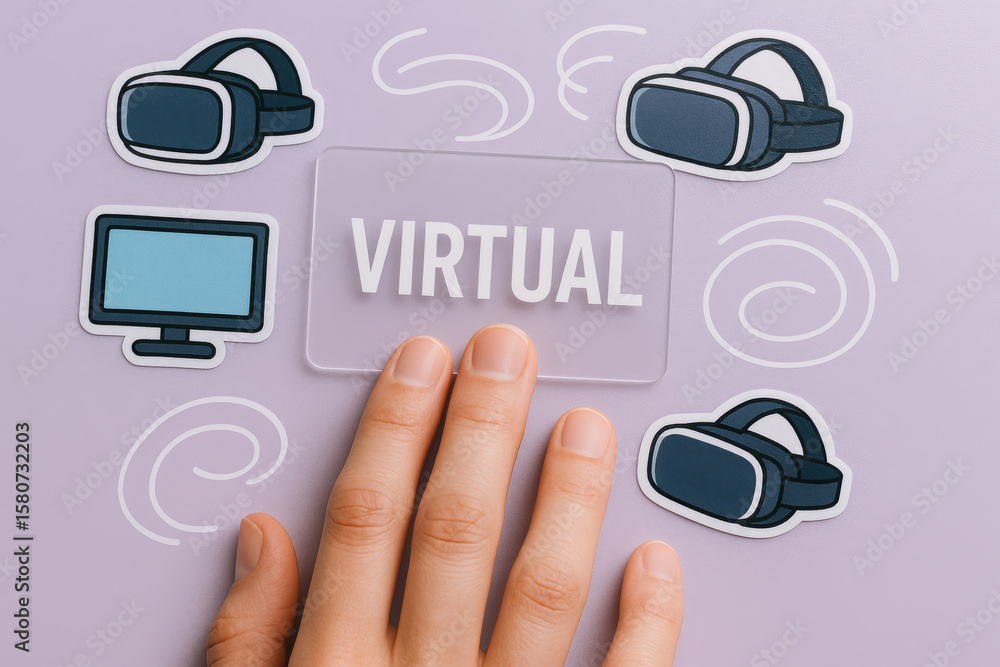 Poster a interacts with digital tools symbolizing virtual connectivity and immersive technology solutions f