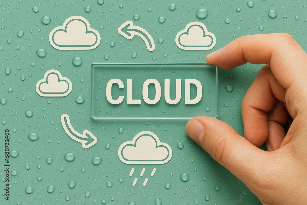 Poster a interacts with cloud technology concepts symbolizing digital data and connectivity in business