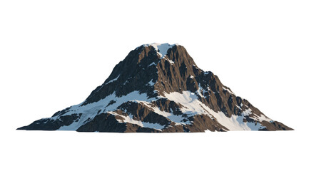 Conical Snow-Capped Mountain with Rocky Lower Slopes on transparent Background