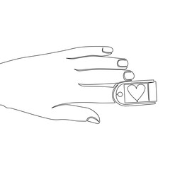 Continuous one single line drawing Finger Pulse Oximeter on Hand Compact Medical Device for Health Monitoring vector illustration concept