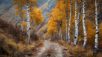 Fototapeta premium Peaceful autumn vibe in the mountains with warm tones and soft natural light.