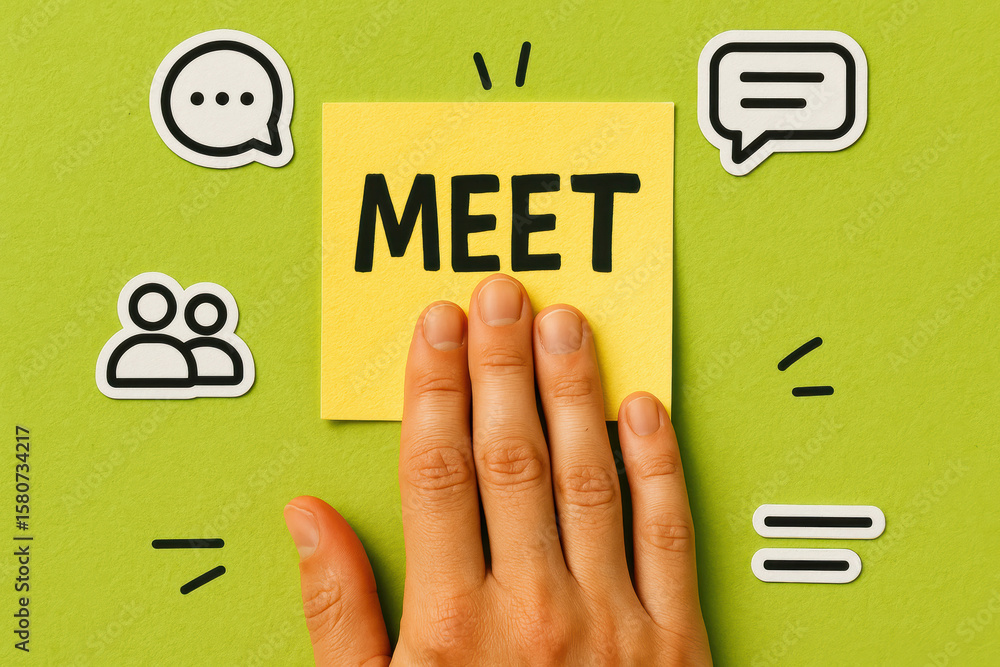 Poster a pressing a sticky note symbolizes connection and communication in collaborative business settings