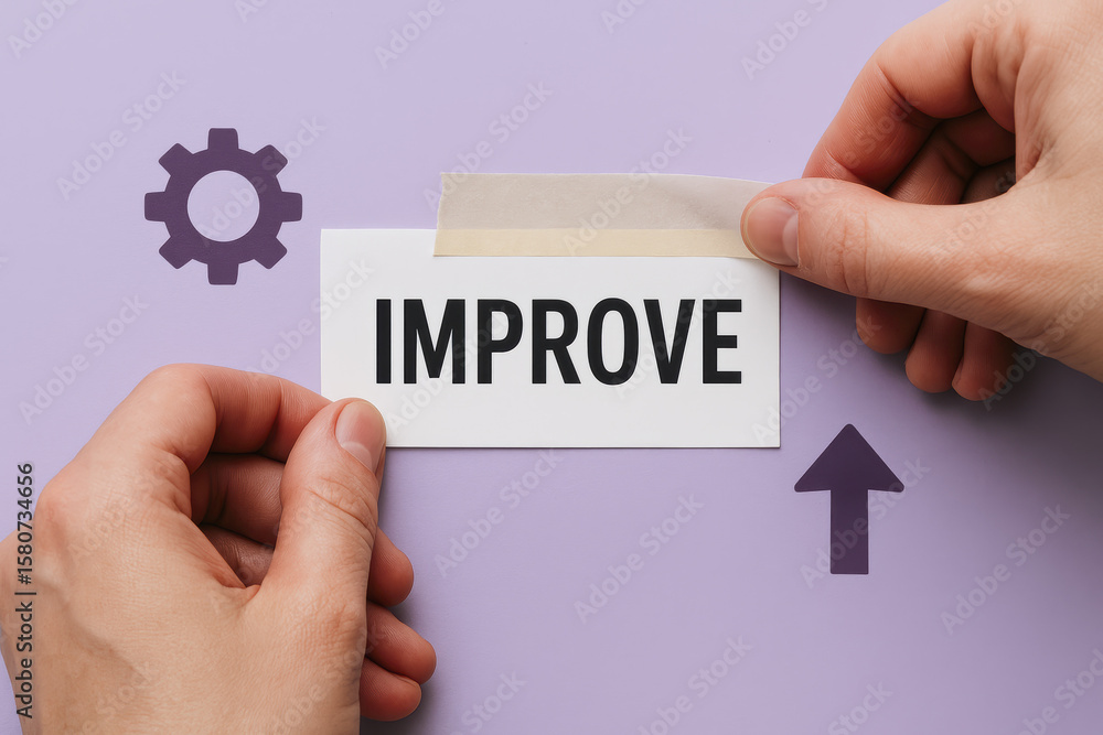 Poster efforts to enhance performance and efficiency are symbolized by fixing a label marked improve alongs