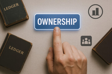 A activates a digital interface symbolizing ownership emphasizing control and accountability within financial record management