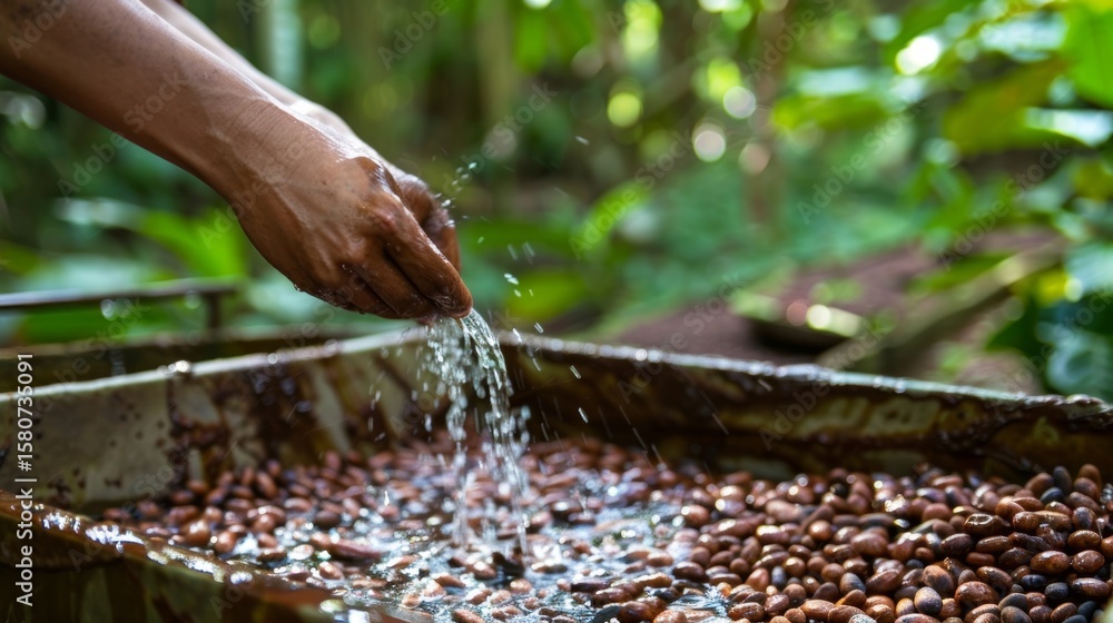 Poster using rainwater collected from the rooftops the cacao beans are washed in an environmentallyfriendly