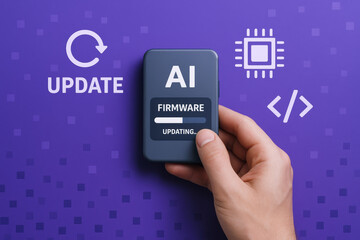 A demonstrates the process updating AI firmware on a device highlighting progress in technology and software development