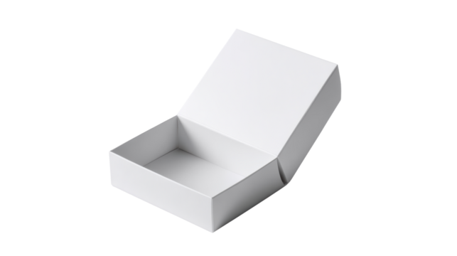White open box isolated on a transparent background for packaging or display purposes.