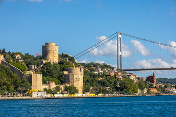 Rumeli Fortress and Bosphorus Bridge in Istanbul on a Clear Summer Day