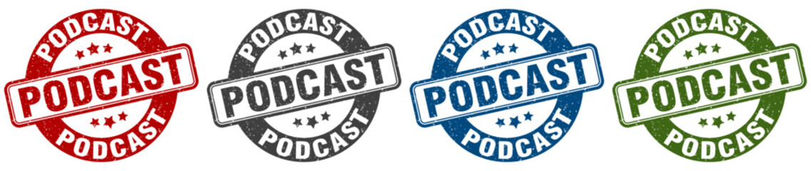 podcast stamp. podcast round stamp set isolated on white background