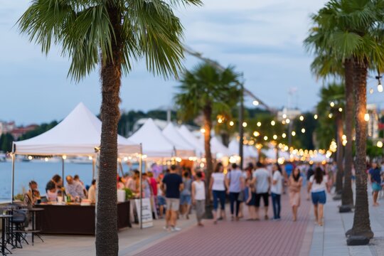 Vibrant outdoor food festival with blurred background and festive atmosphere