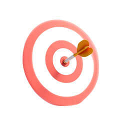 A golden dart hitting the bullseye of a red target isolated on transparent background