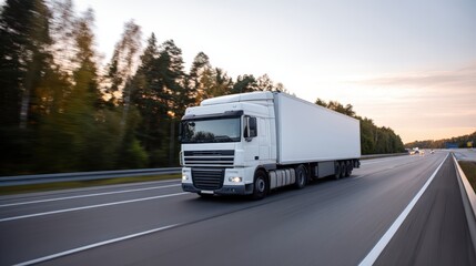Truck on highway at sunset with motion blur