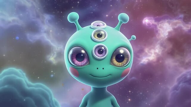 Eyewear cartoon blue alien with three eyes and glasses