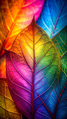 Vibrant rainbow-colored leaves showcasing intricate vein patterns.