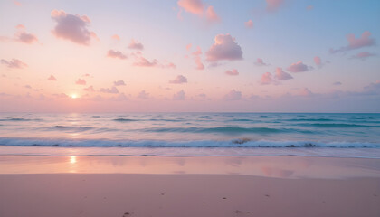 Tranquil Beach Sunset with Pink and Blue Sky Reflections