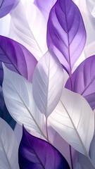 A close-up of layered purple and white leaves, creating a serene and artistic composition.