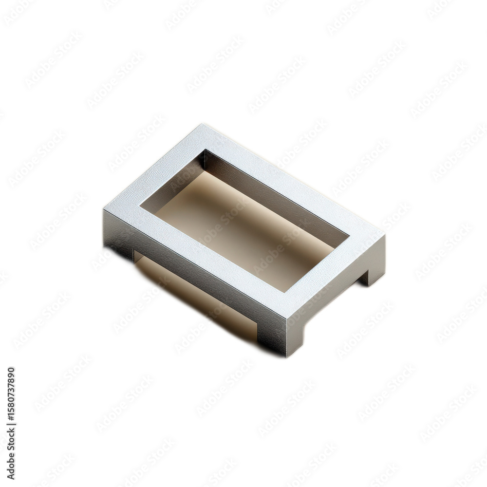 Poster metal rectangular object with a hollow center featuring a clean and modern design ideal for various 