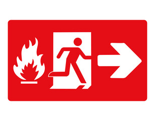 Fire exit on the right. Red sign. Evacuation exit. Designations of the location the emergency...