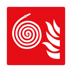 Fire hose sign. Red sign. Element of the fire safety system. Location of the fire hose reel. Fire...