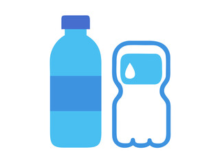 Fototapeta premium Two stylized plastic water bottles, one light and one dark, perfect for beverage design concepts. Simple, flat vector illustration of two plastic water bottles, one light gray/white with dark stripes,