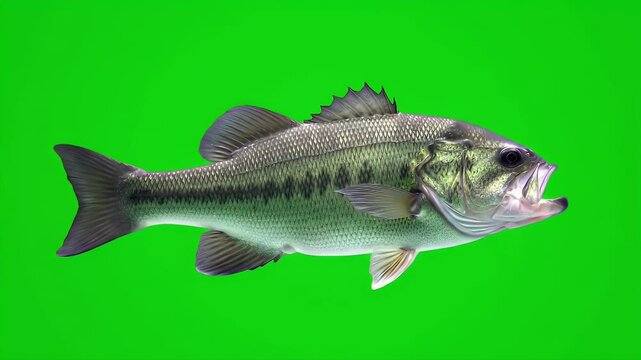 Isolated Largemouth Bass Fish on Bright Green Screen Background for Easy Compositing