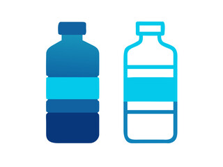 Fototapeta premium Two stylized plastic water bottles, one light and one dark, perfect for beverage design concepts. Simple, flat vector illustration of two plastic water bottles, one light gray/white with dark stripes,