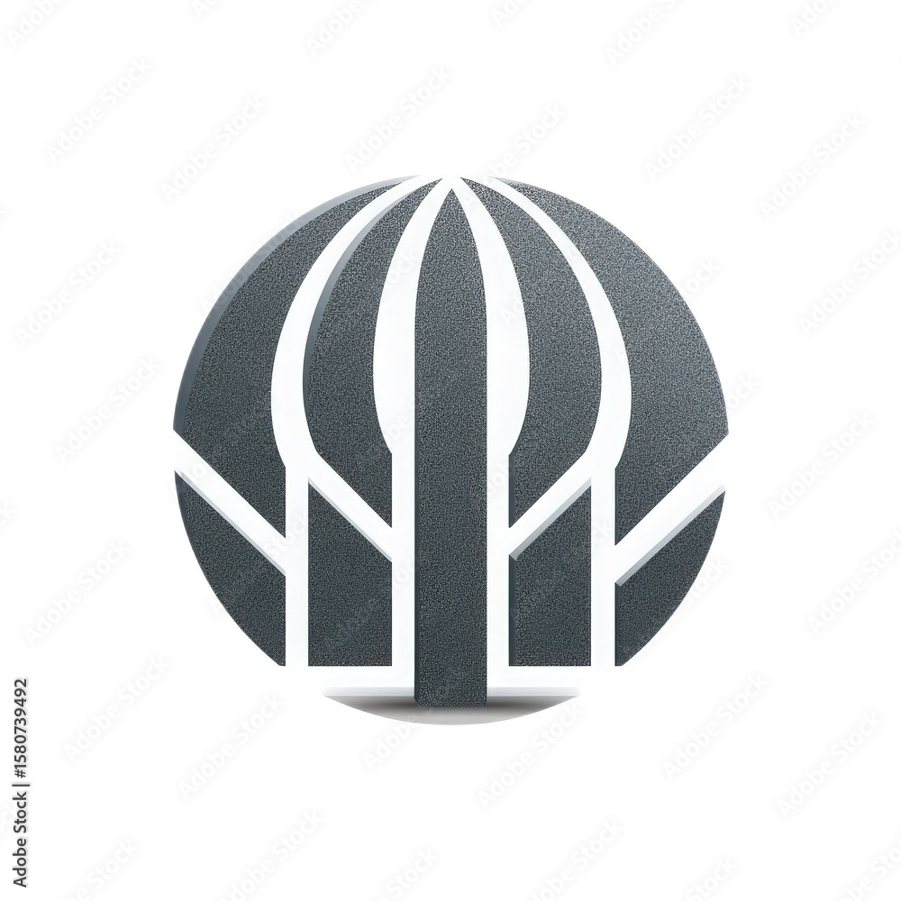 Poster modern geometric logo design featuring a circular shape with stylized architectural elements and a s