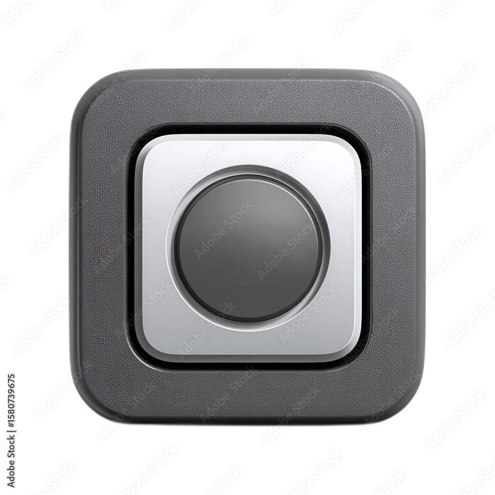Poster modern sleek button design for user interface on black textured background with metallic accents