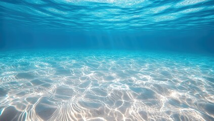 Obraz premium Serene Underwater Scene with Crystal Clear Water Illuminated by Sunlight Reflecting on Sandy Ocean Floor