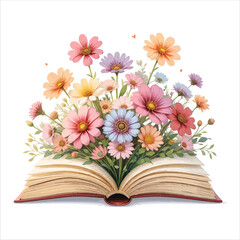 Vector art of flowers bloom from an open book