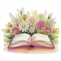 Vector art of flowers bloom from an open book