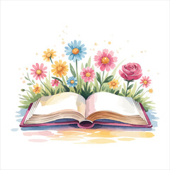 Vector art of flowers bloom from an open book