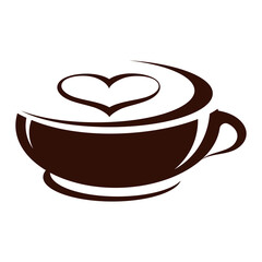 Beautiful cup of hot coffee and steam in the shape of a heart