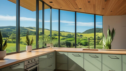 Elegant room with a stunning window view of the garden, blending interior design with the surrounding landscape