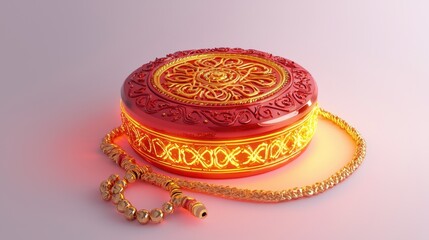 Red and Gold Traditional Decorative Box with Intricate Design