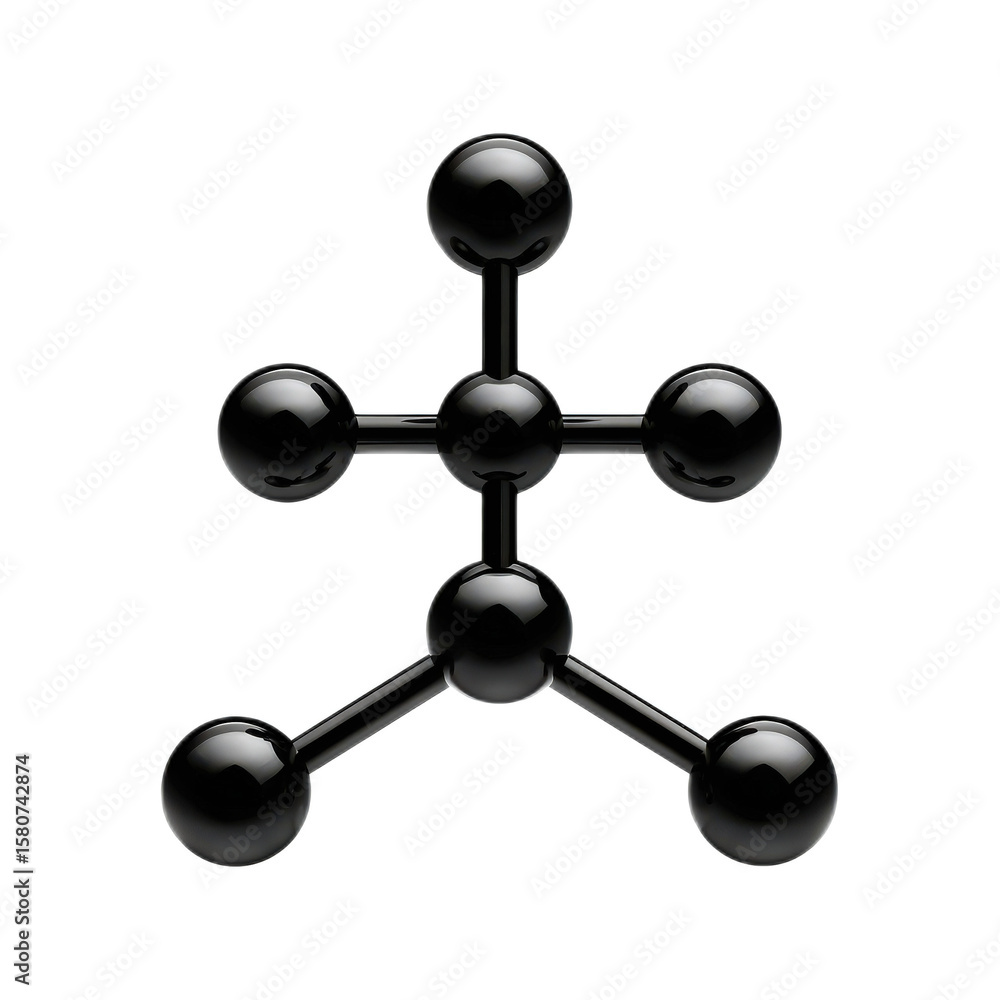 Poster black molecular structure with spherical elements representing a chemical compound in a three-dimens