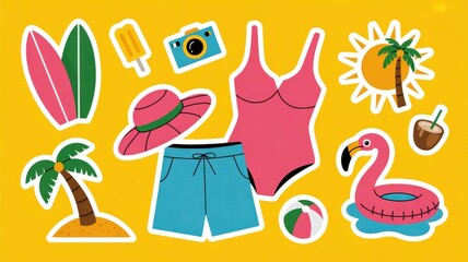 Naklejka premium Summer fun vacation essentials