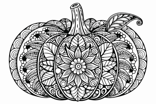 Ornate Zentangle Pumpkin Design for Fall Coloring Pages