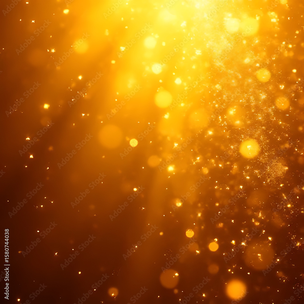 Aufkleber abstract golden background with bokeh effect and sparkling particles radiating light and creating a 