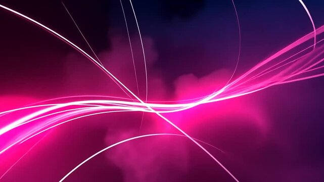 Luminous Trails Dynamic Curves of Light in an Abstract Composition with Vibrant Pink and Deep Blue Hues