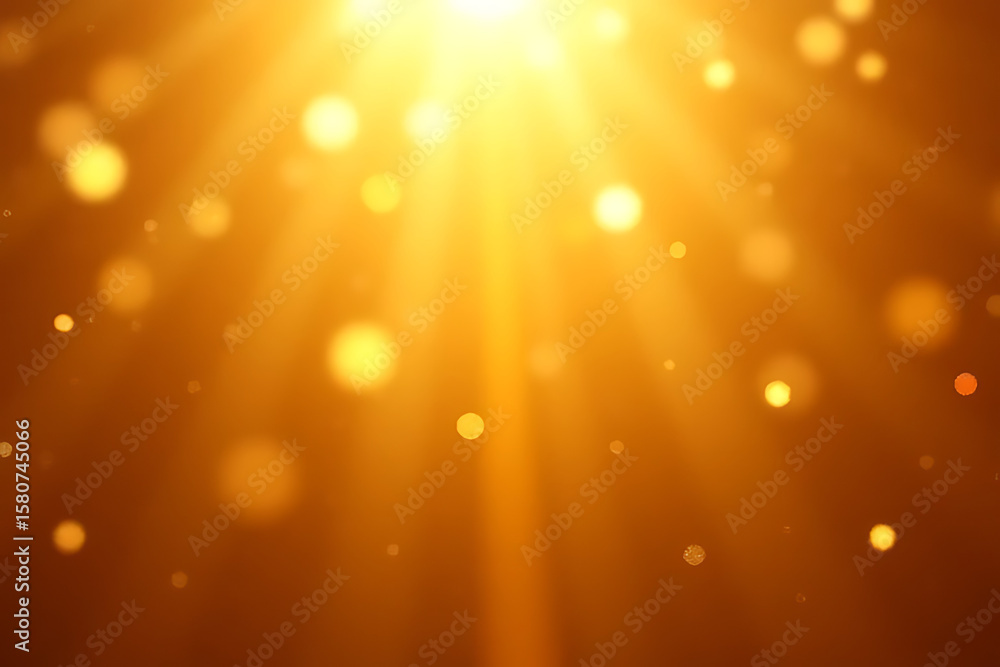 Aufkleber abstract golden light rays with bokeh effect and floating particles on a warm orange background with
