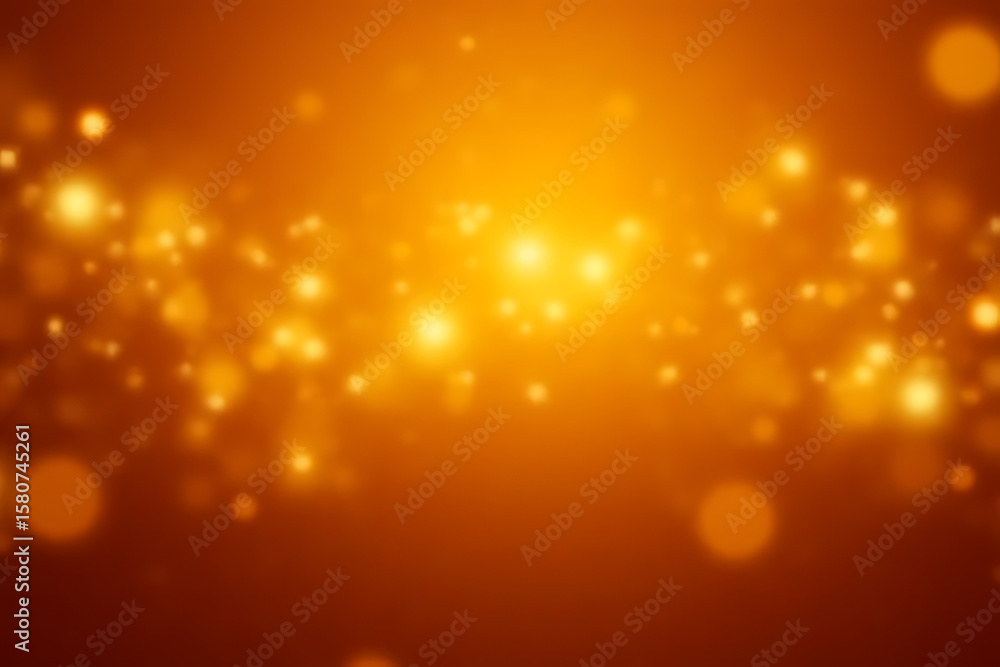 Poster abstract golden orange background with blurred bokeh lights and glowing particles creating a warm fe