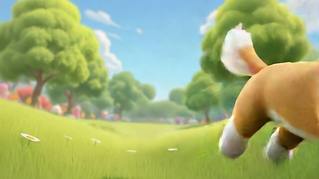 Eyewear cartoon dog playing in field with sunglasses