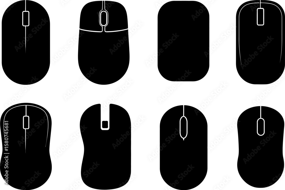 Fototapete various styles of black computer mouse icons and shapes isolated on a white background for digital d